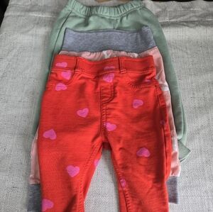 Baby Bundle-Red Heart Leggings-Pink Hearts, Pink Deer Pants And Mint Green Pants